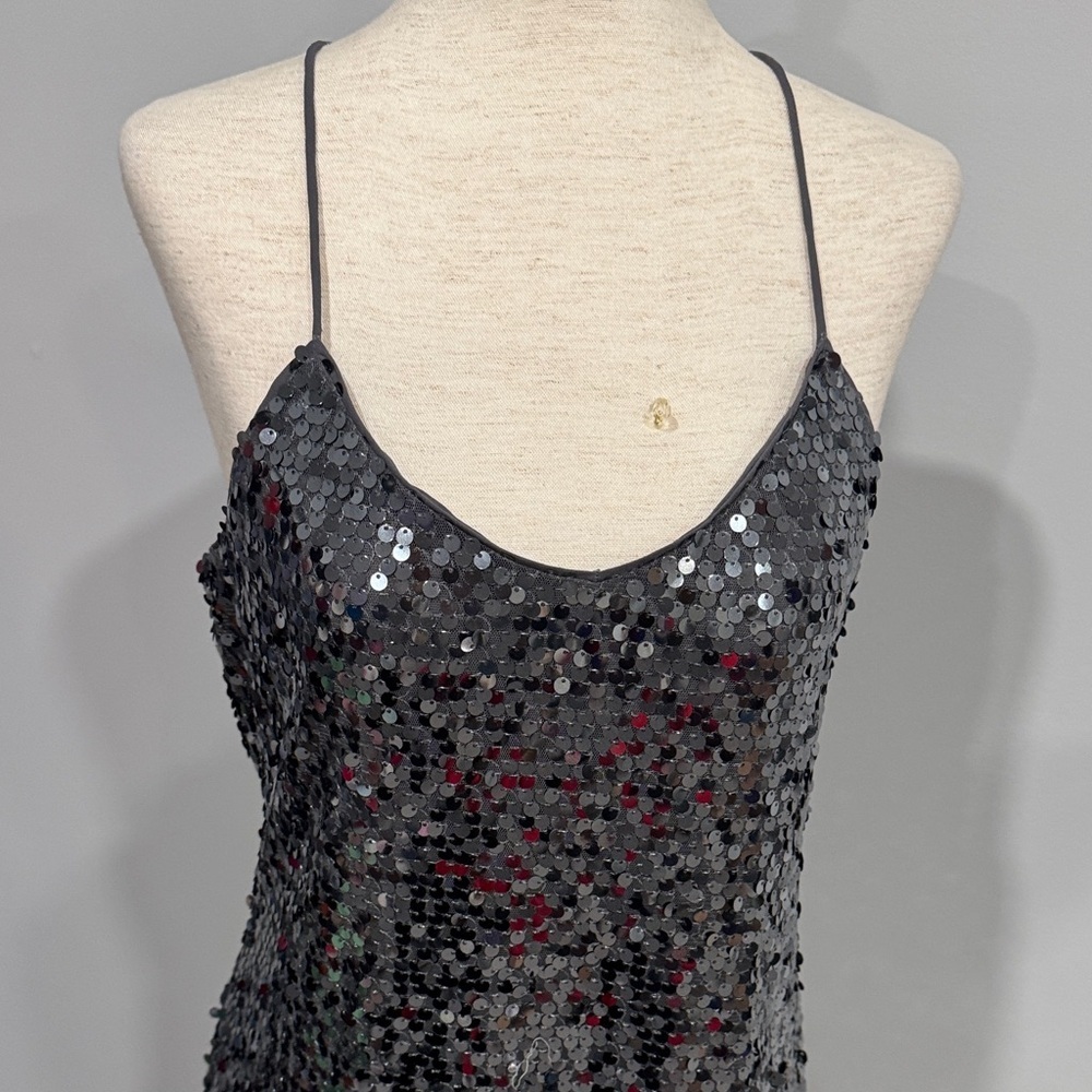 Express Spaghetti Strap Racerback Sequin Gray Dress Small - Picture 3 of 7